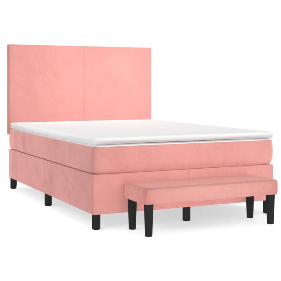 Cama box spring con colchón terciopelo rosa 140x190