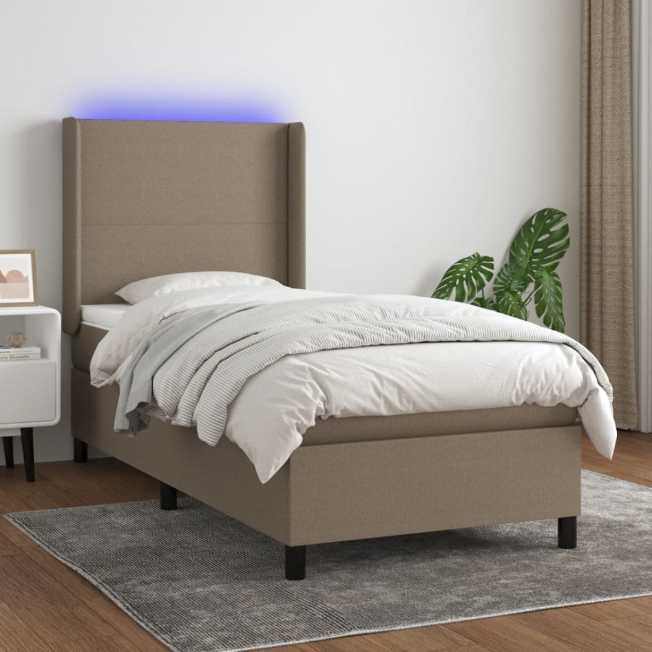 Cama box spring colchón y luces LED gris taupe 80x200