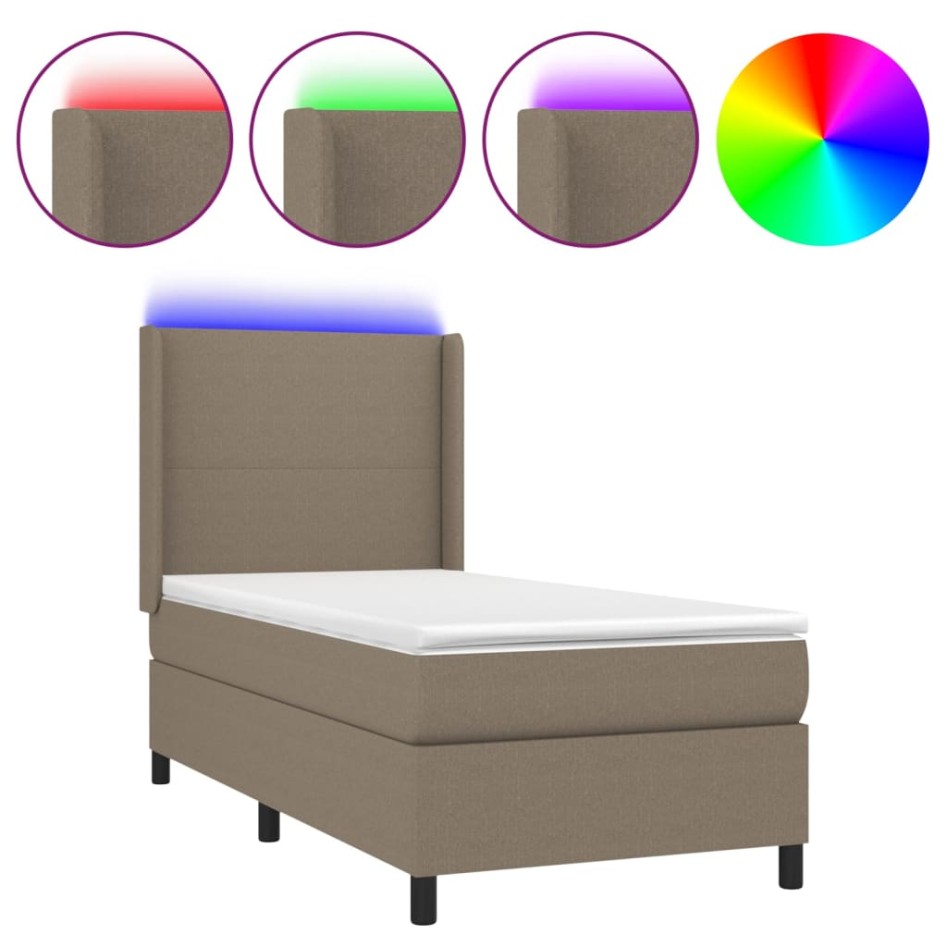 Cama box spring colchón y luces LED gris taupe 80x200