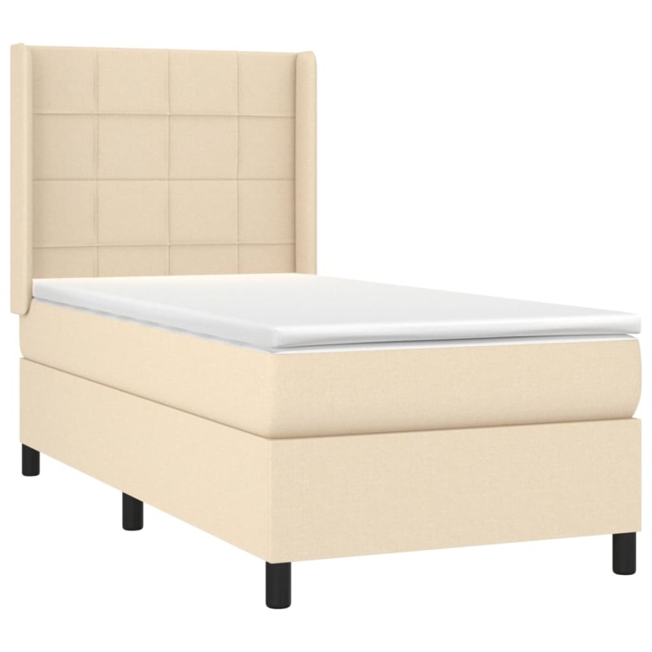 Cama box spring colchón y luces LED tela crema 80x200