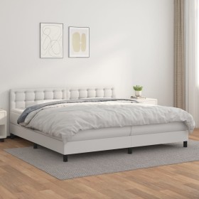 Cama box spring con colchón cuero sintético blanco 200x200