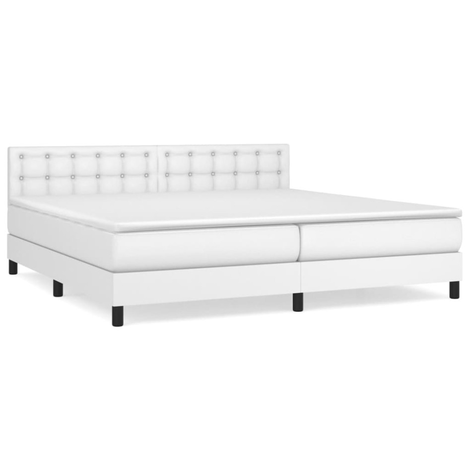 Cama box spring con colchón cuero sintético blanco 200x200