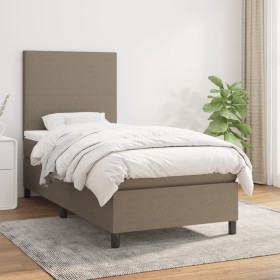 Cama box spring con colchón tela gris taupe 80x200