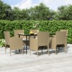 Juego de comedor de jardín 7 piezas con cojines beige y negro