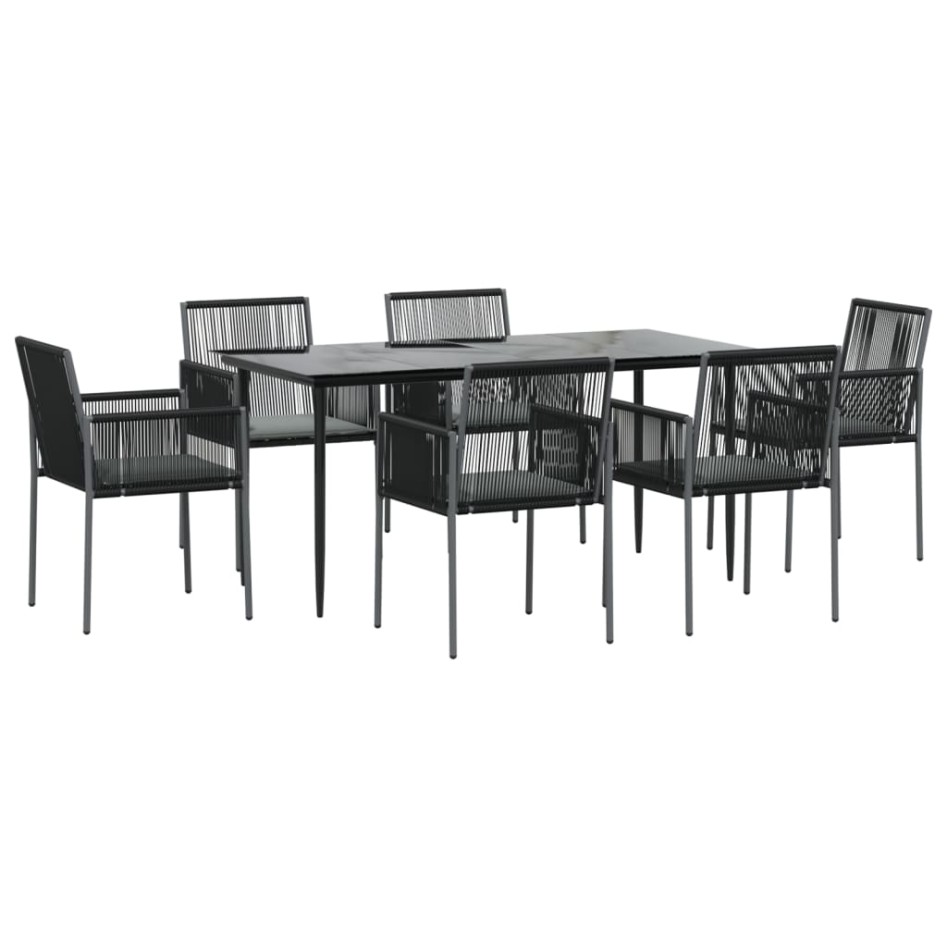 Set comedor jardín 7 pzas y cojines acero ratán sintético