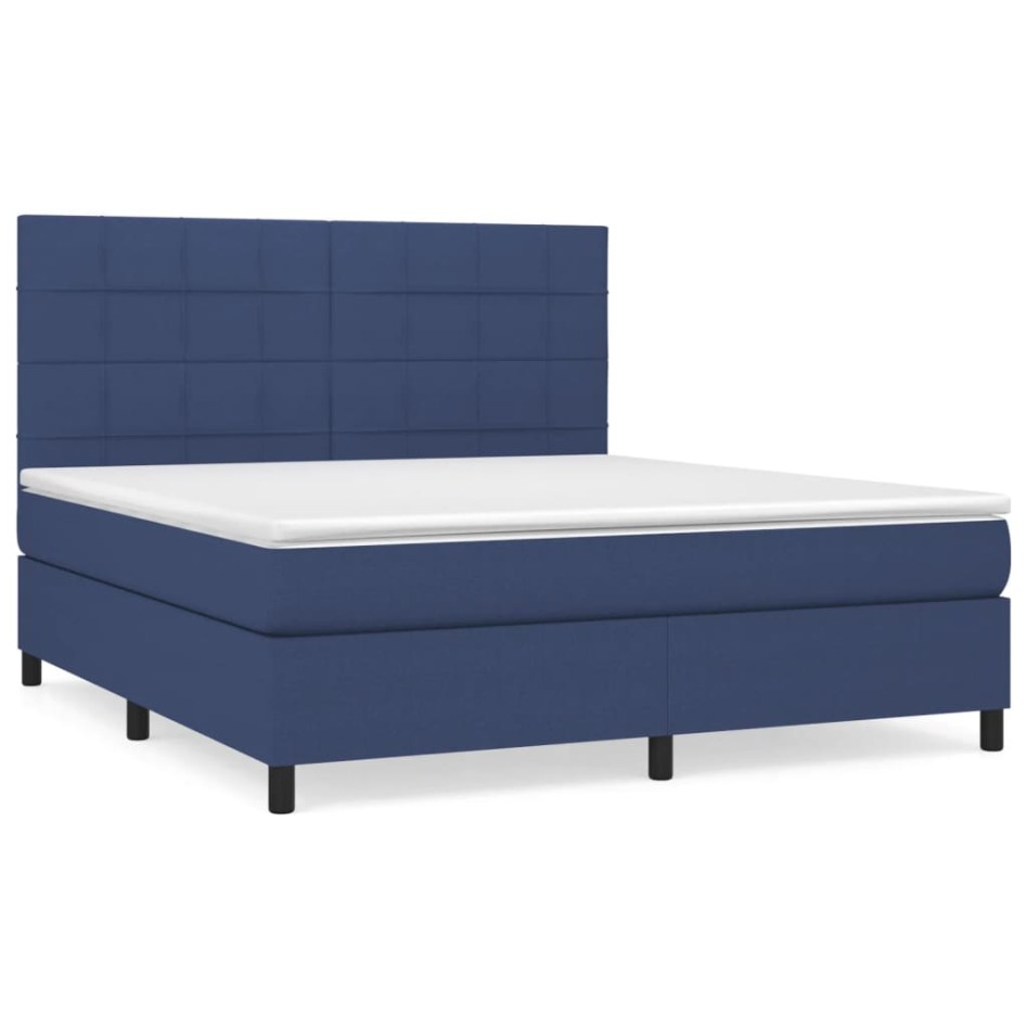 Cama box spring con colchón tela azul 160x200