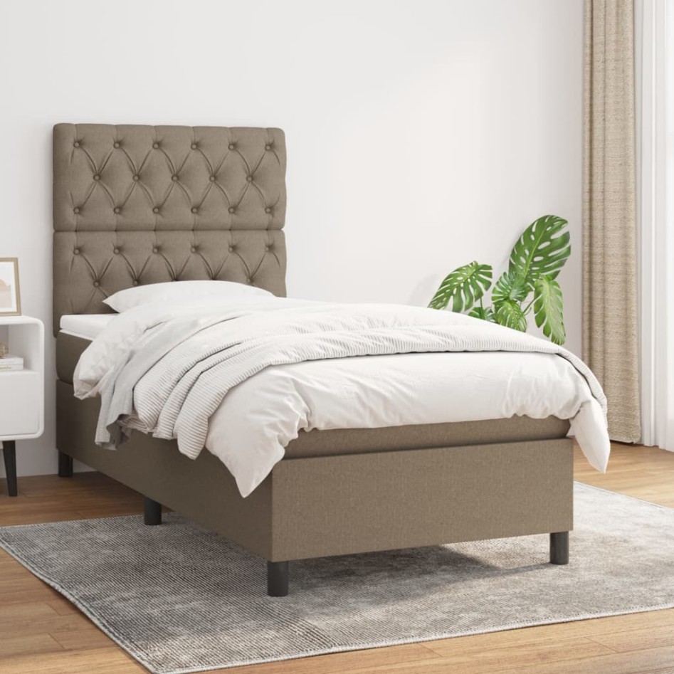 Cama box spring con colchón tela gris taupe 80x200