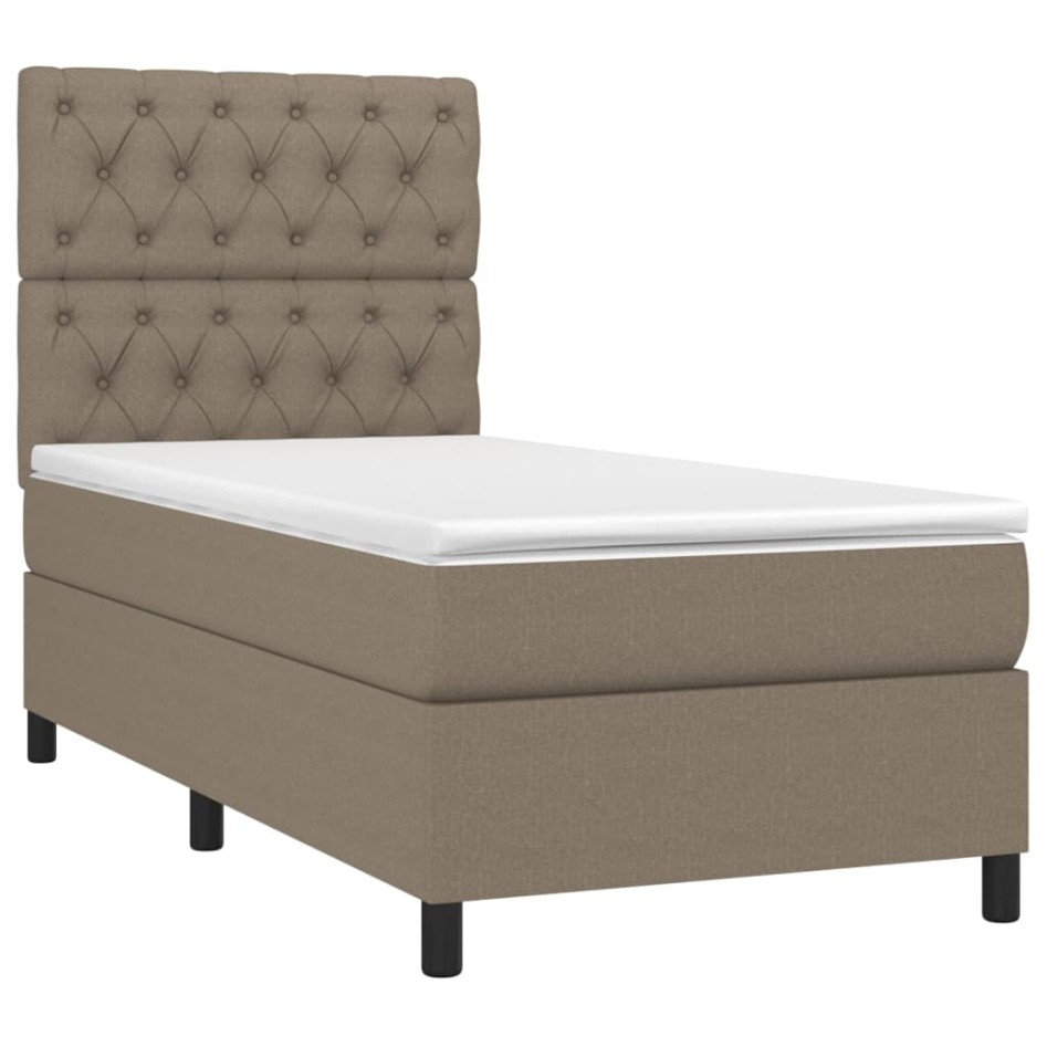 Cama box spring con colchón tela gris taupe 80x200