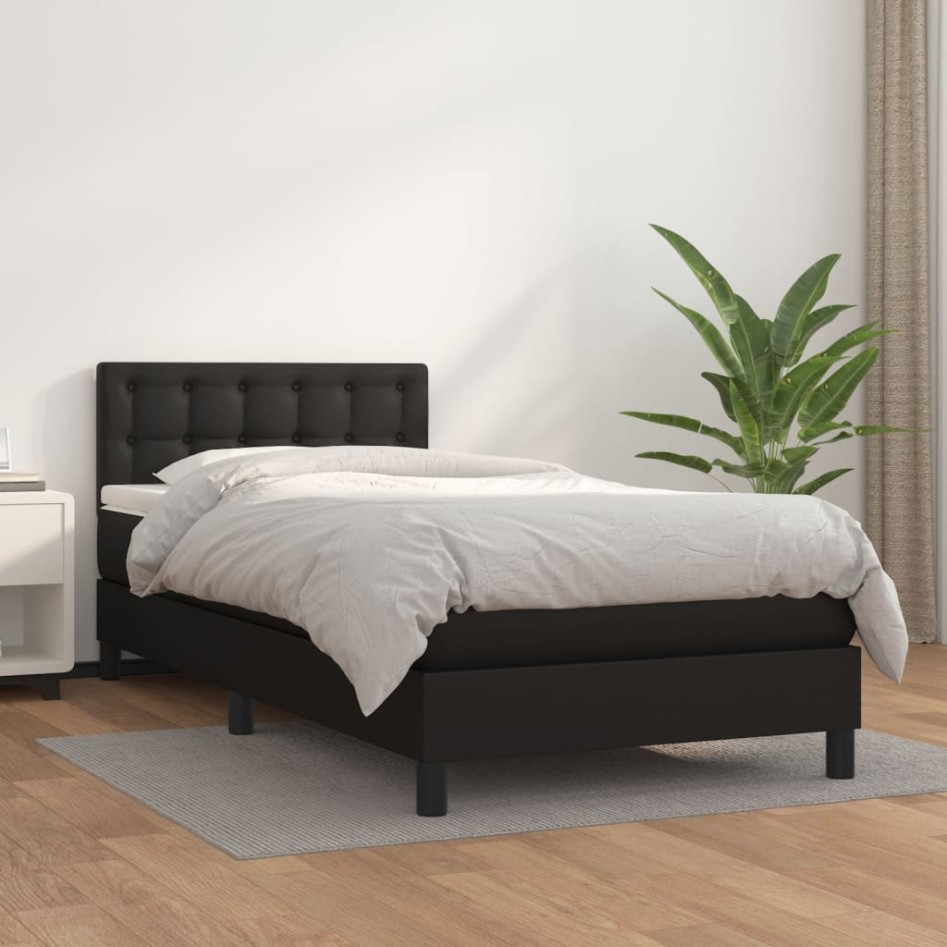 Cama box spring con colchón cuero sintético negro 90x190