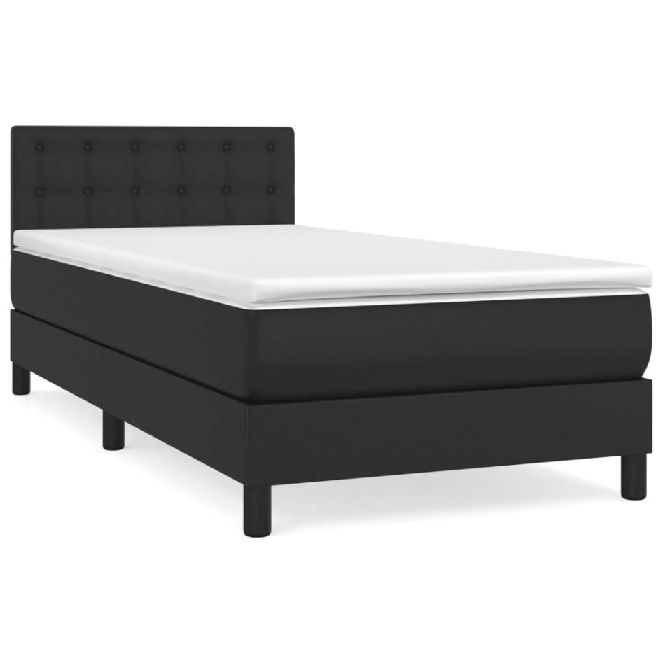 Cama box spring con colchón cuero sintético negro 90x190