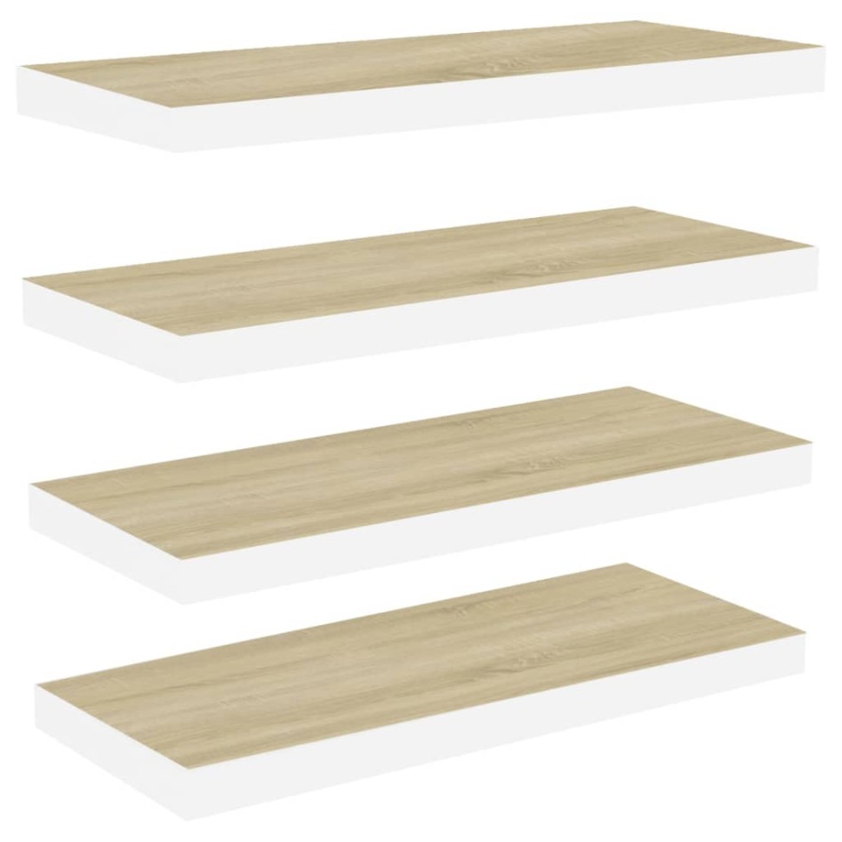 Estante flotante pared 2 uds MDF roble y blanco 60x23,5x3,8