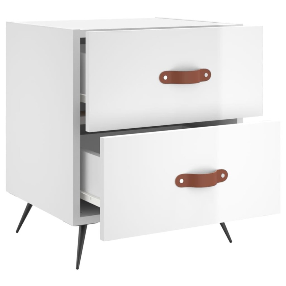 Mesita de noche madera de ingeniería blanco brillo