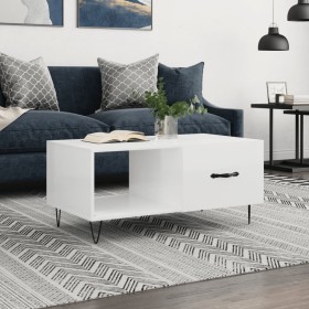 Mesa de centro madera contrachapada blanco brillo 90x50x40
