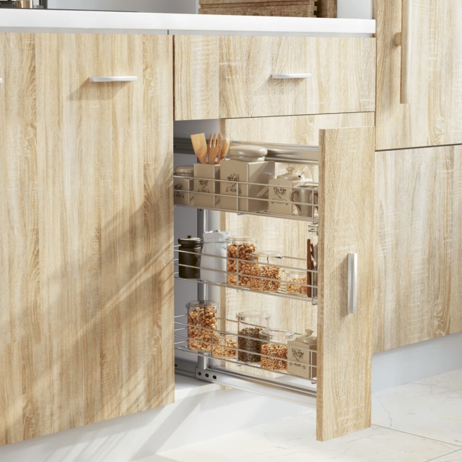 Cesta de cocina extraíble 3 niveles plateada 47x15,5x55,5