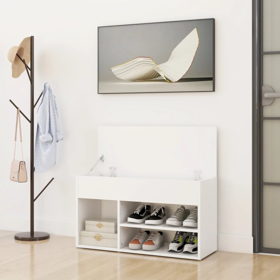 Banco zapatero de madera contrachapada blanco 80x30x45