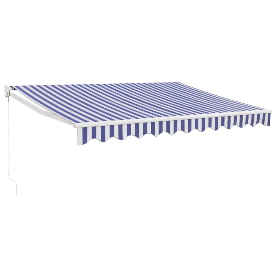 Toldo retráctil aluminio y tela azul y blanco 3x2,5