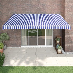 Toldo retráctil aluminio y tela azul y blanco 4x3