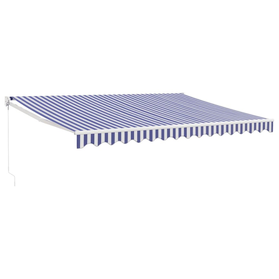 Toldo retráctil aluminio y tela azul y blanco 4x3