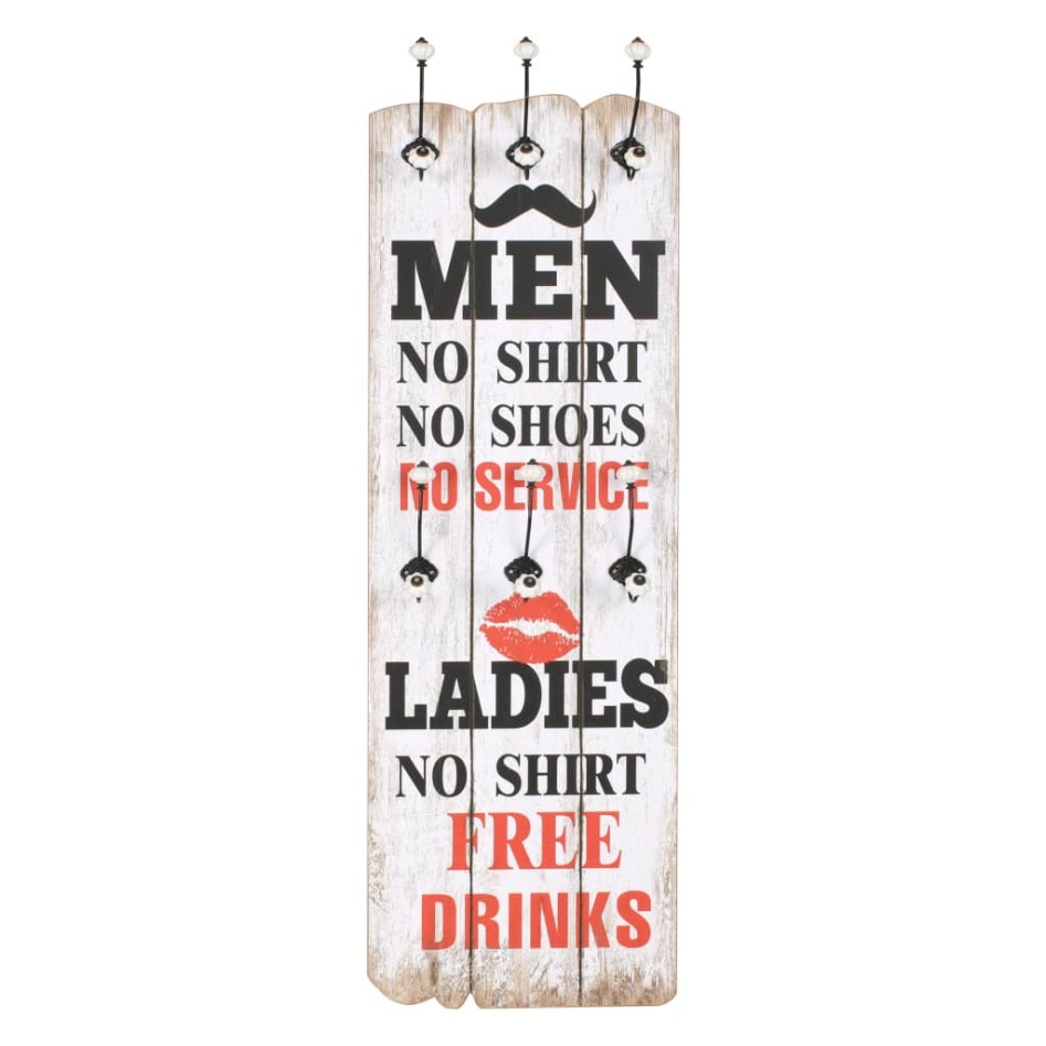 Perchero de pared MEN LADIES con 6 ganchos 120x40