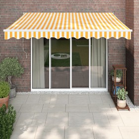 Toldo retráctil automático amarillo y blanco 3,5x2,5