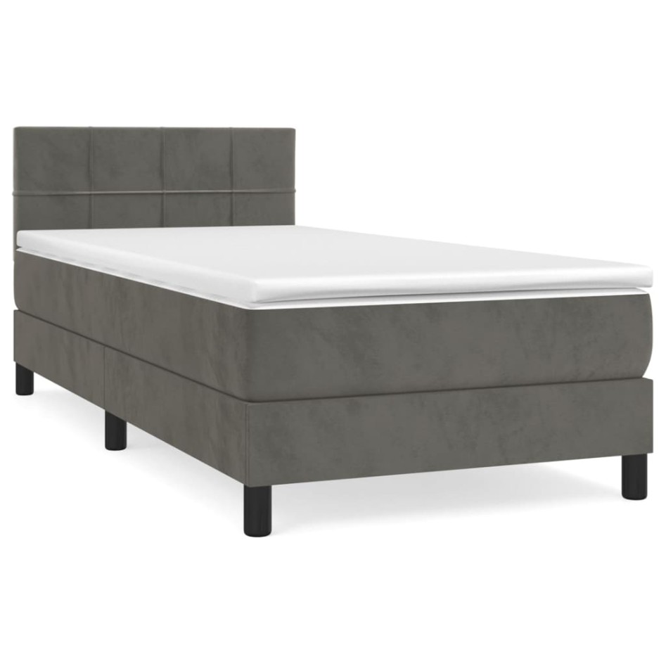 Cama box spring con colchón terciopelo gris oscuro 80x200