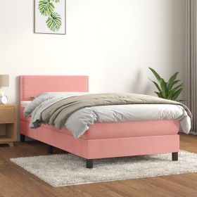 Cama box spring con colchón terciopelo rosa 90x200