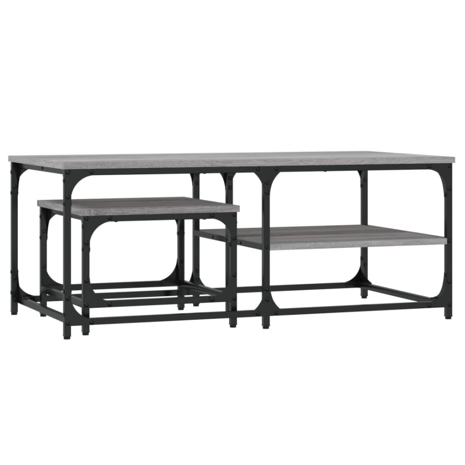 Mesas de centro apilables 2 pzas madera ingeniería gris