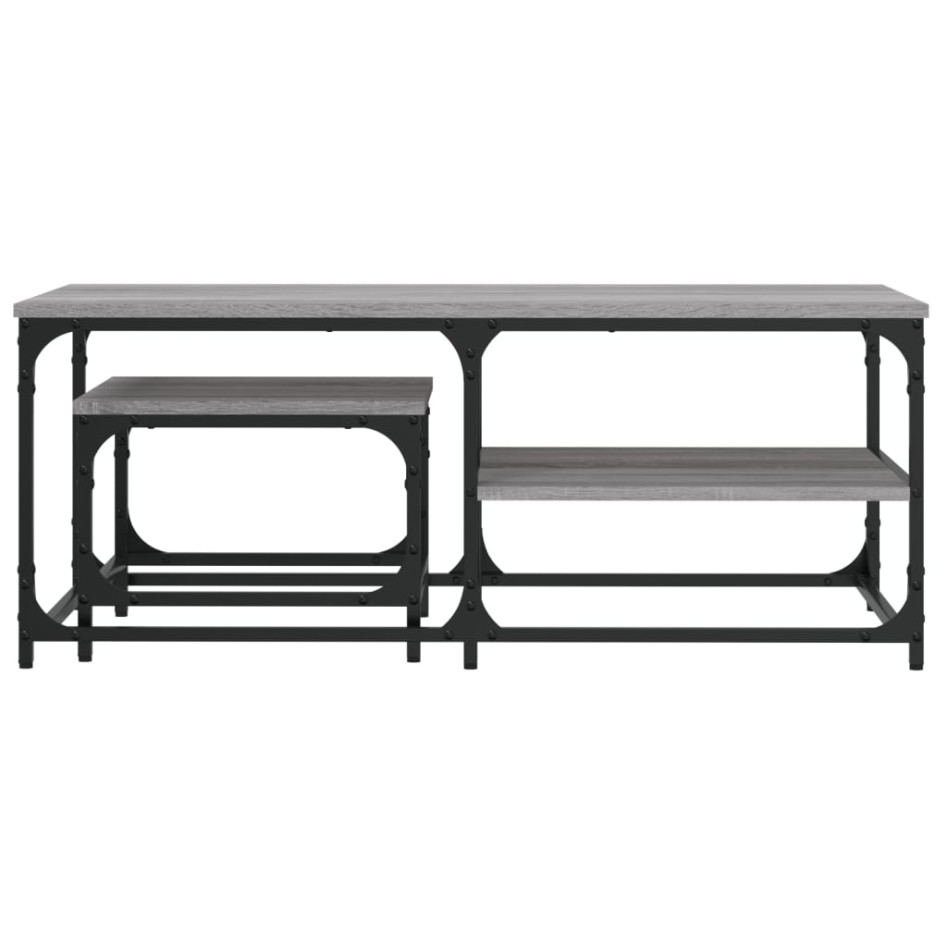 Mesas de centro apilables 2 pzas madera ingeniería gris