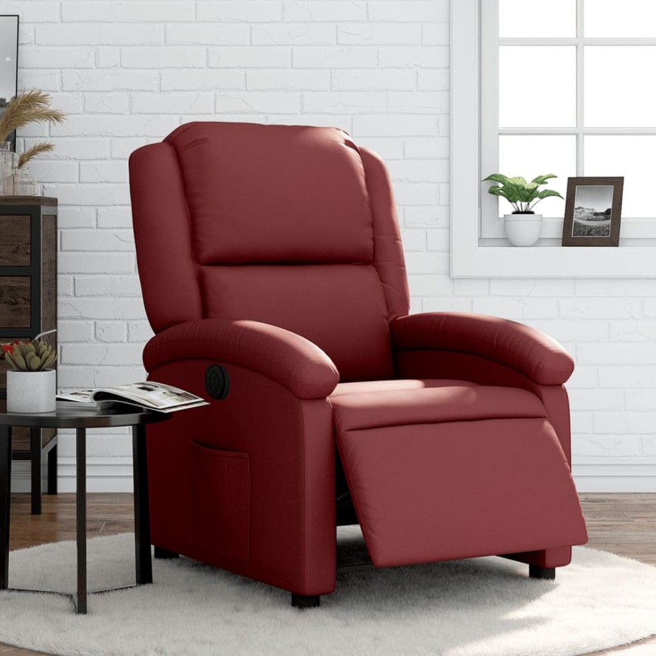 Sillón reclinable eléctrico de cuero sintético rojo