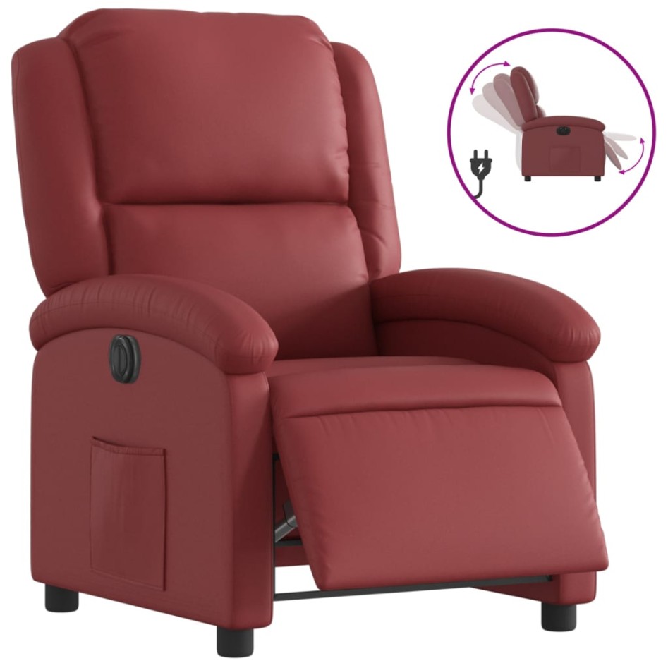 Sillón reclinable eléctrico de cuero sintético rojo