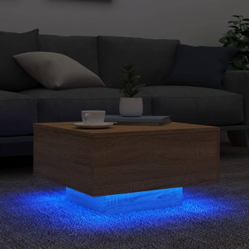 Mesa de centro con luces LED roble Sonoma 55x55x31