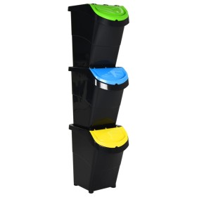 Cubos de basura apilables con tapa 3 uds PP negro 120