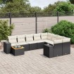 Set de sofás de jardín 10 pzas cojines ratán sintético negro