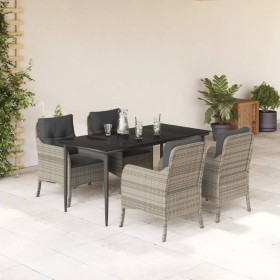 Set comedor de jardín 5 pzas cojines ratán sintético gris