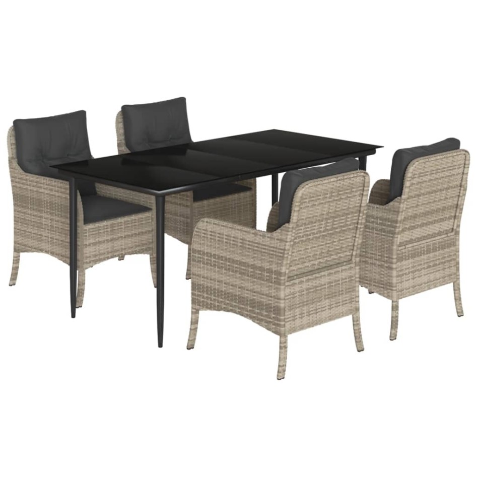 Set comedor de jardín 5 pzas cojines ratán sintético gris