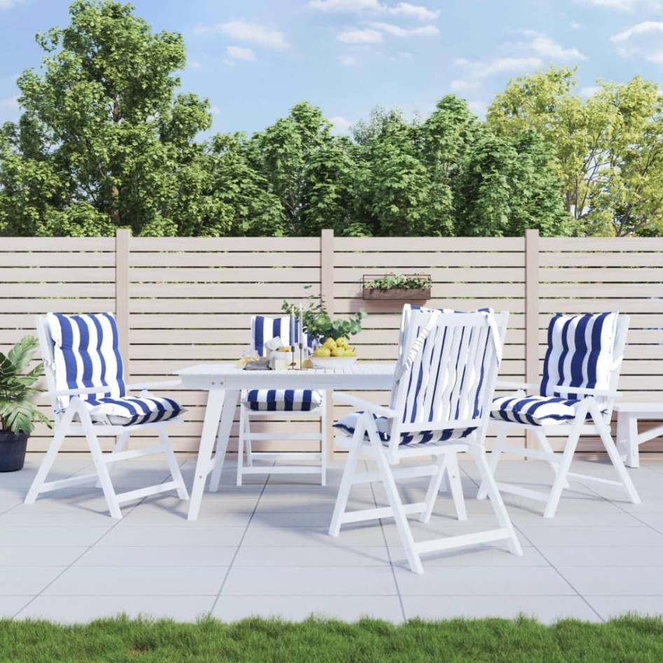 Cojines silla respaldo bajo 4 uds tela Oxford rayas azul