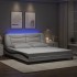 Estructura de cama con luz LED cuero PE blanco negro 180x200