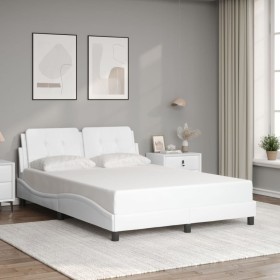 Estructura de cama sin colchón cuero sintético blanco