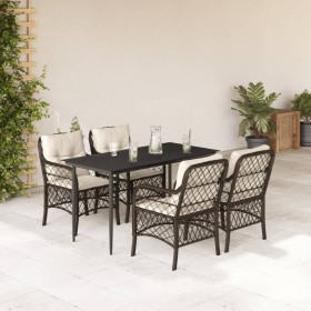 Set comedor de jardín 5 piezas y cojines ratán sintético
