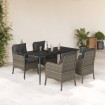 Set comedor de jardín 5 piezas con cojines ratán sintético gris