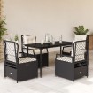 Set de muebles jardín 5 pzas con cojines ratán sintético negro