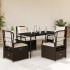 Set comedor de jardín 5 piezas y cojines ratán sintético