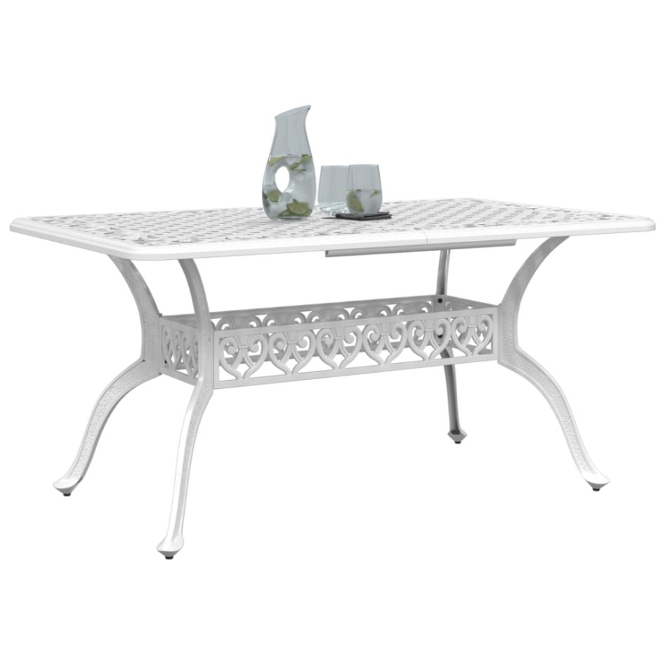 Mesa de jardín aluminio fundido blanco 150x90x72