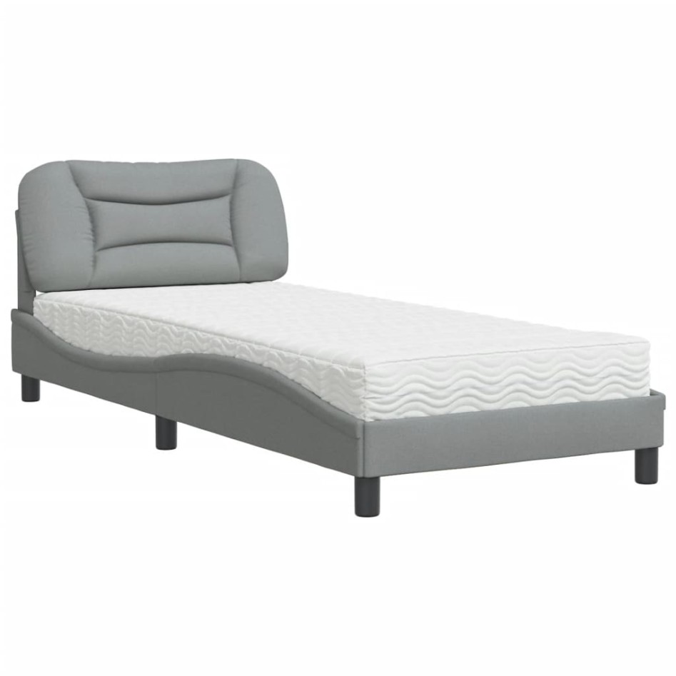 Cama con colchón tela gris claro 90x200