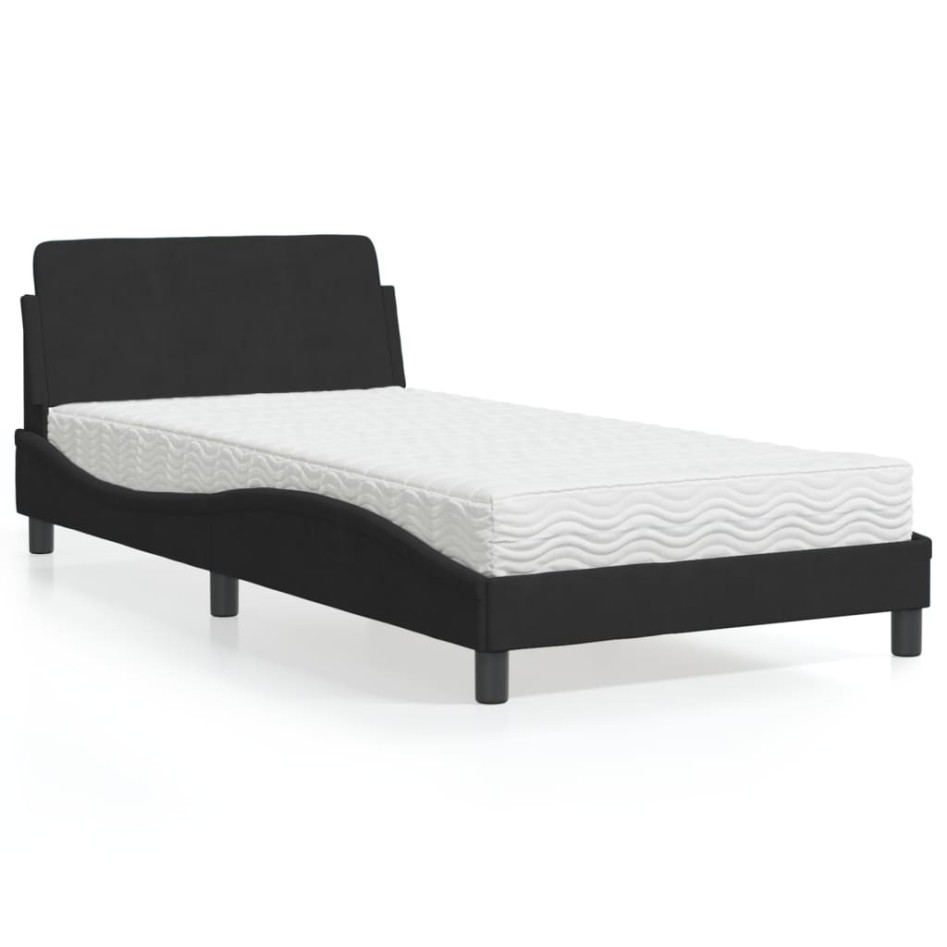 Cama con colchón terciopelo negro 100x200