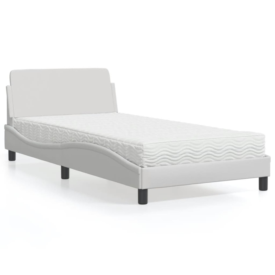 Cama con colchón cuero sintético blanco 100x200