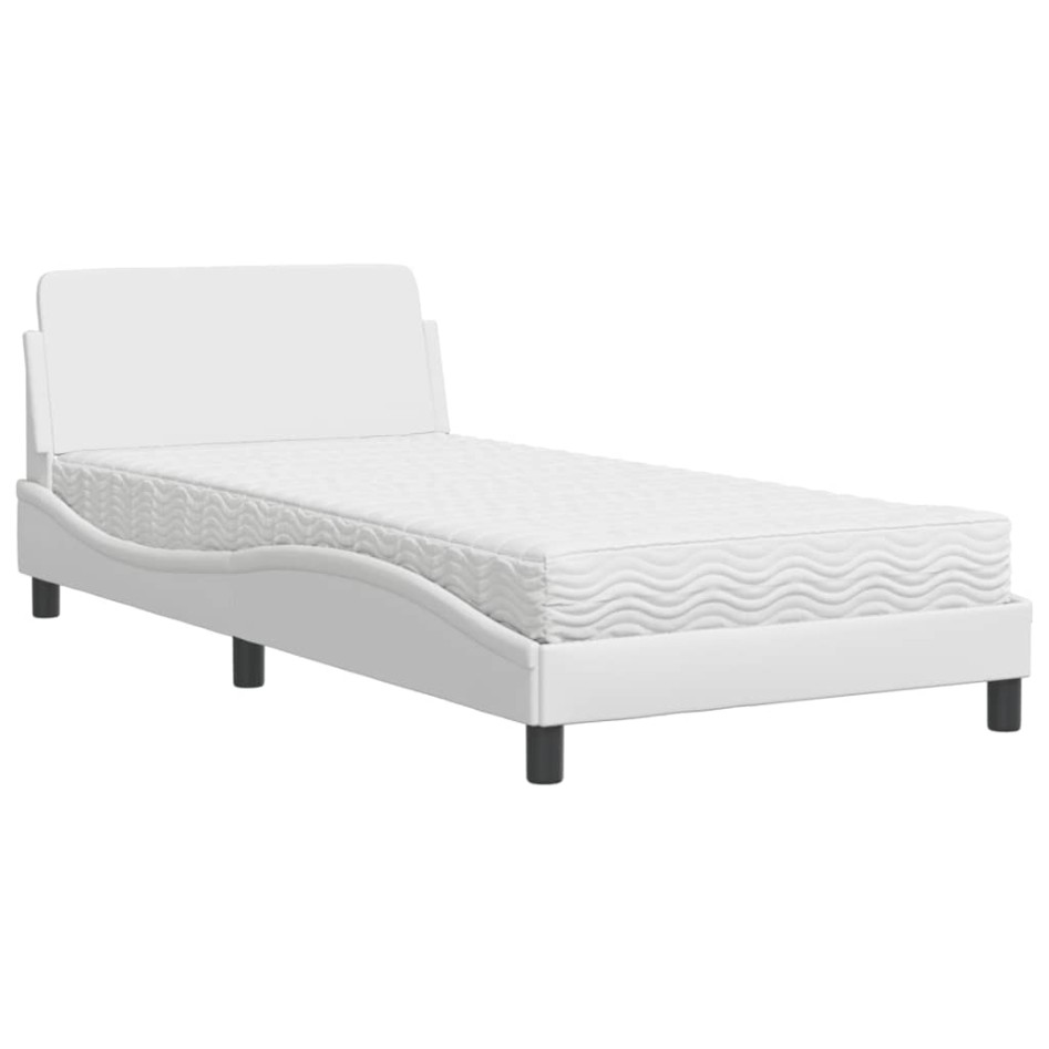 Cama con colchón cuero sintético blanco 100x200
