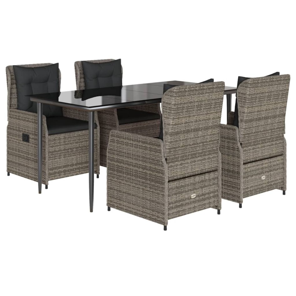 Set comedor de jardín 5 piezas con cojines ratán sintético