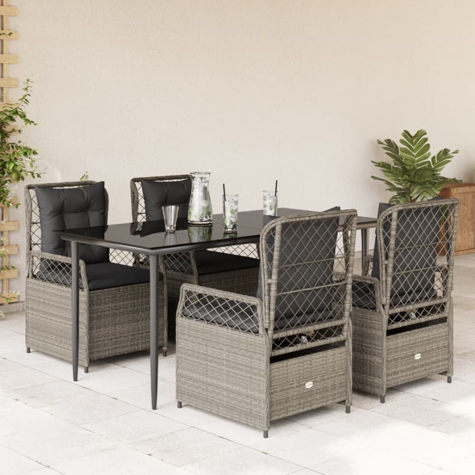 Set comedor de jardín 5 pzas cojines ratán sintético gris