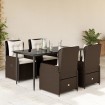 Set comedor de jardín 5 piezas y cojines ratán sintético marrón
